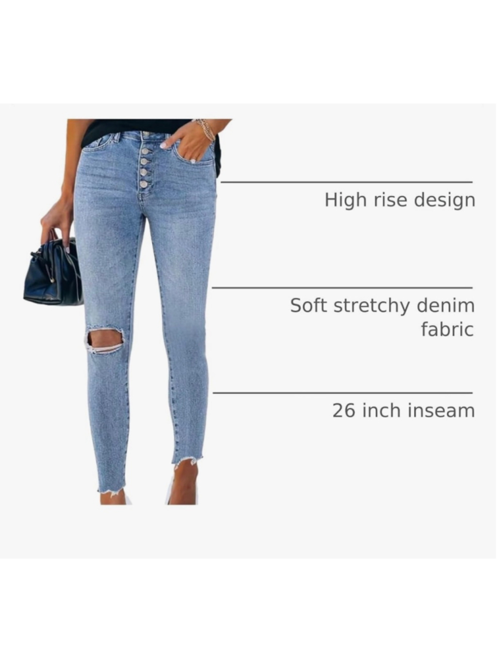 NEW High Rise Skinny Stretch Button Ripped Jeans 14 - Picture 3 of 6